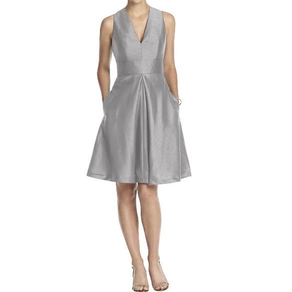 Alfred Sung Quarry Grey Sleeveless V-Neck Inverted Pleat Mini Dress Size 12